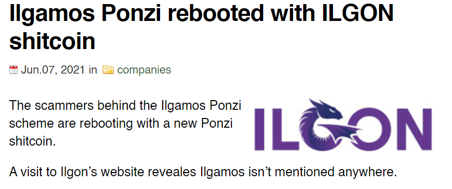 Ilgamos Ponzi rebooted with ILGON shitcoin